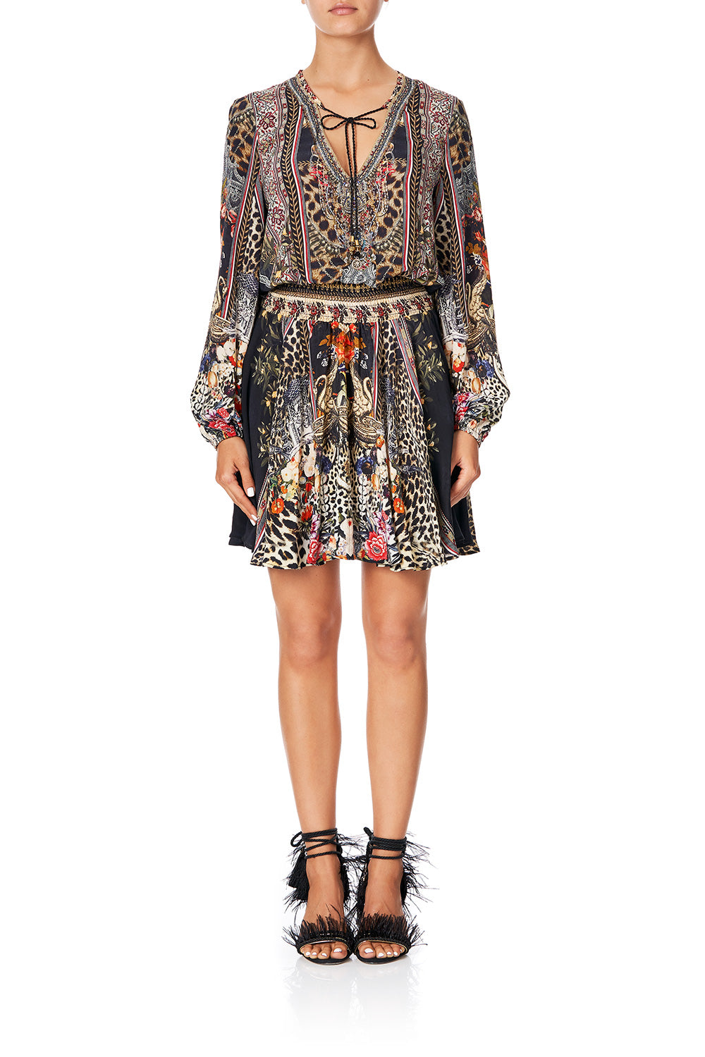 CAMILLA SHIRRED RELAXED SHORT DRESS MARAIS AT MIDNIGHT