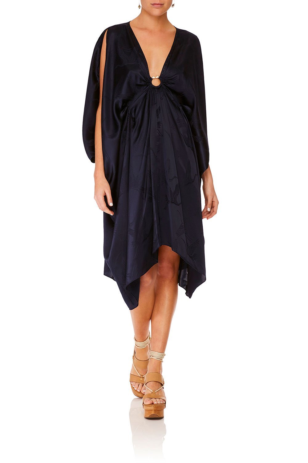 CAMILLA SOLID NAVY SHORT KAFTAN W HARDWARE