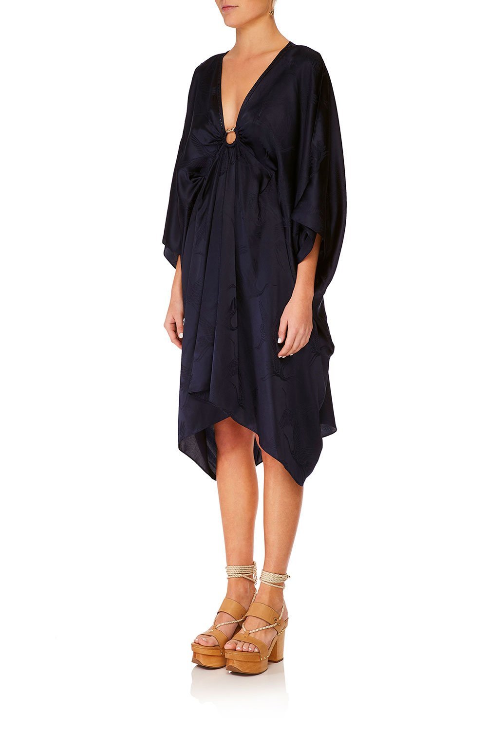 CAMILLA SOLID NAVY SHORT KAFTAN W HARDWARE