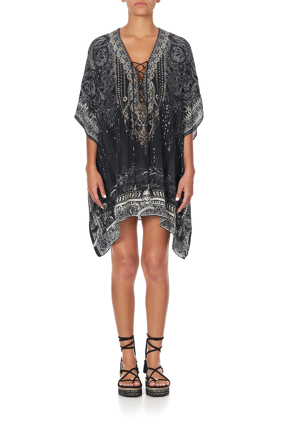 SHORT LACE UP KAFTAN MIDNIGHT PEARL