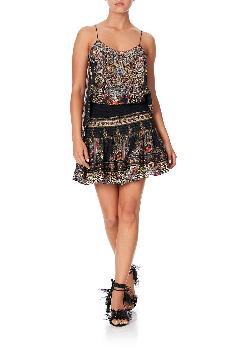 SHORT SHIRRED SKIRT MARAIS AT MIDNIGHT