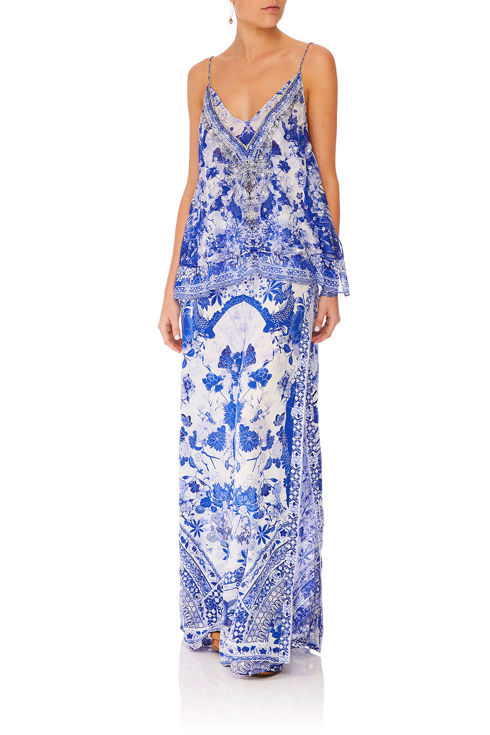 CAMILLA STRAP TOP W/ SHEER UNDERLAY THE FAN SEA