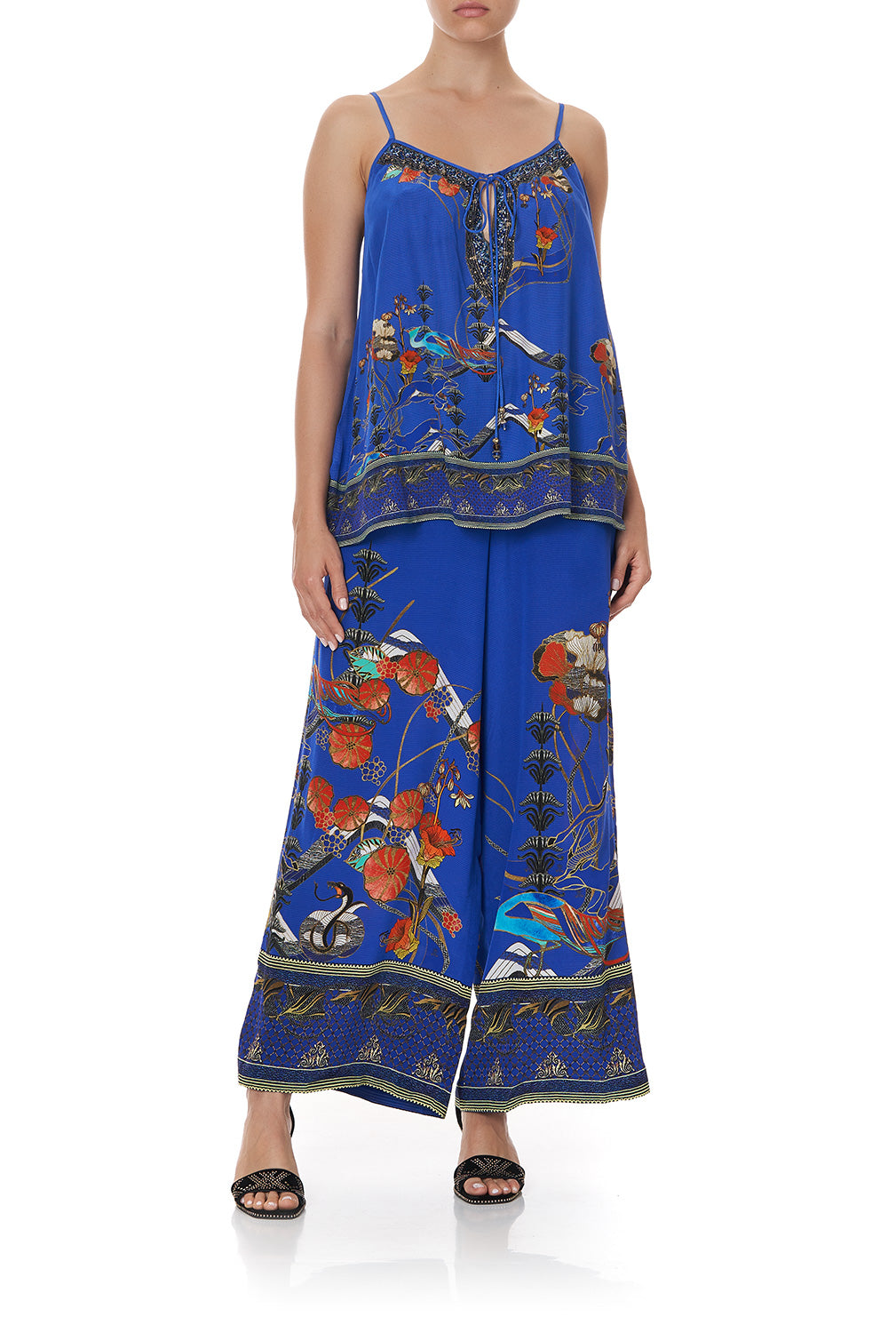 STRAP TOP WITH TIE FRONT DETAIL TREE OF LIFE