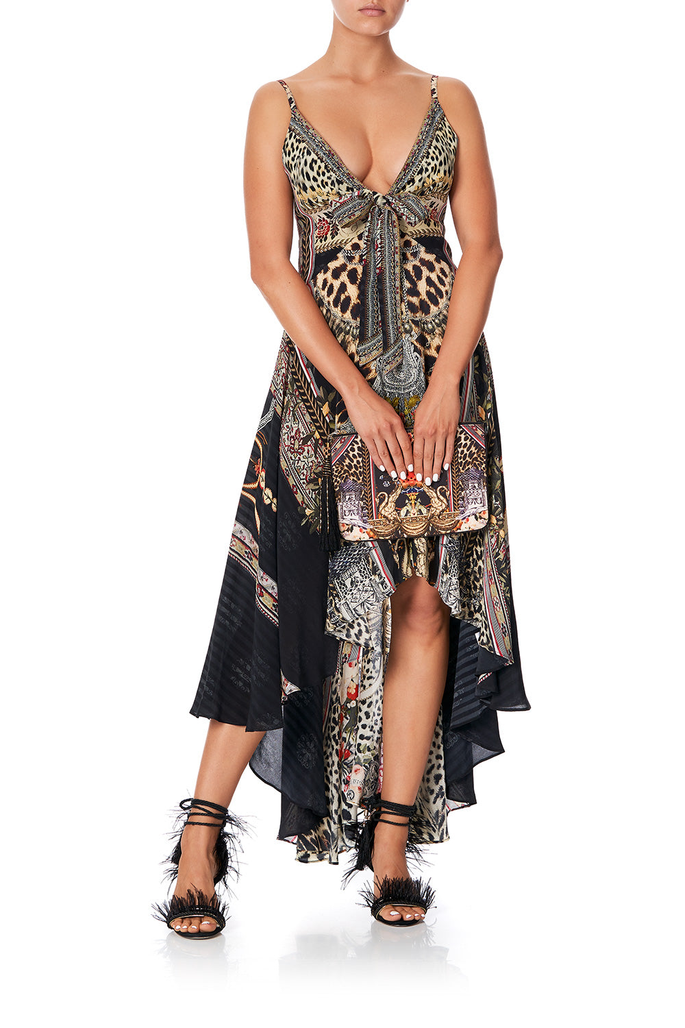 CAMILLA TIE DETAIL HIGH LOW DRESS MARAIS AT MIDNIGHT