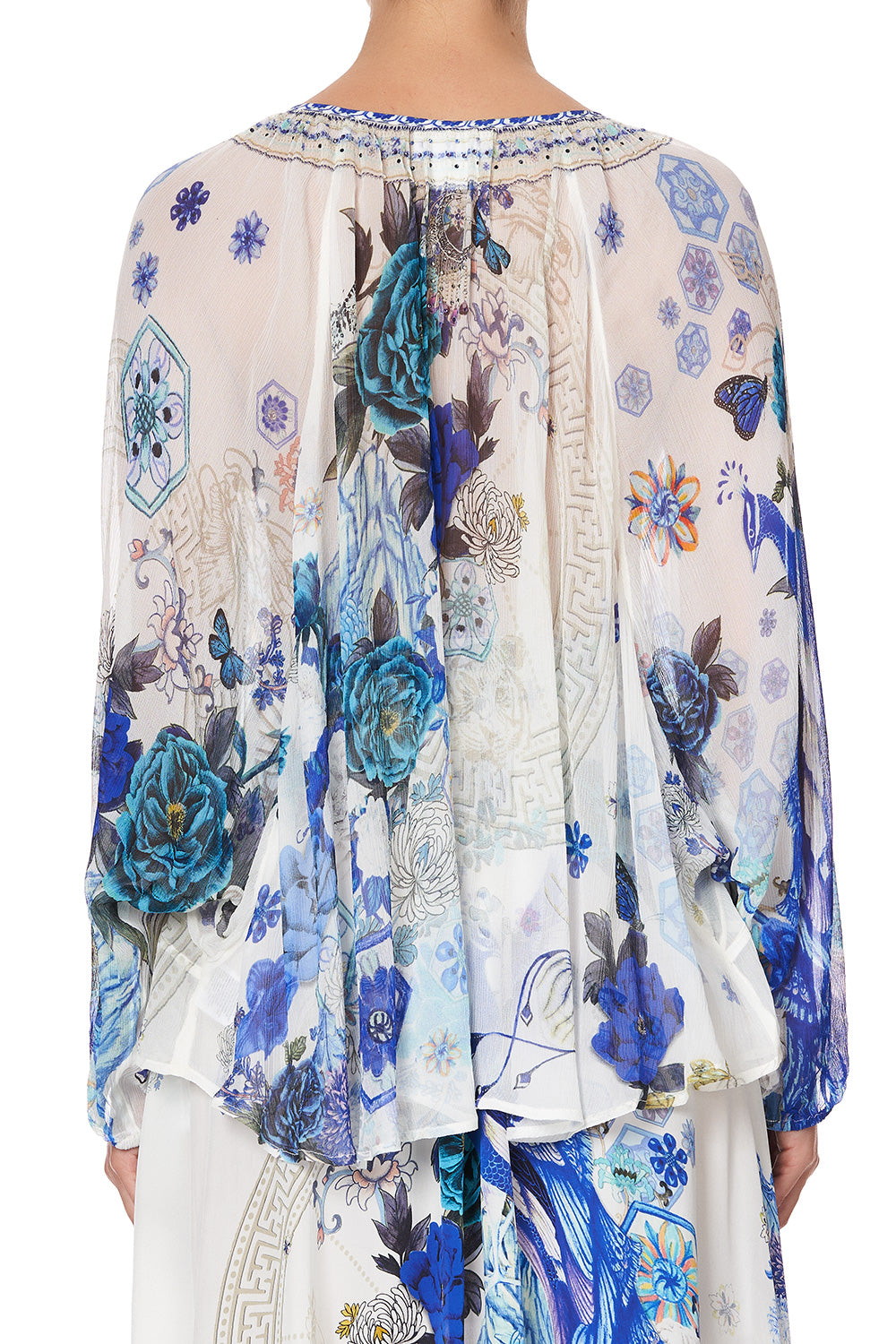 TIE FRONT HIGH LOW HEM BLOUSE WHITE SIDE OF THE MOON