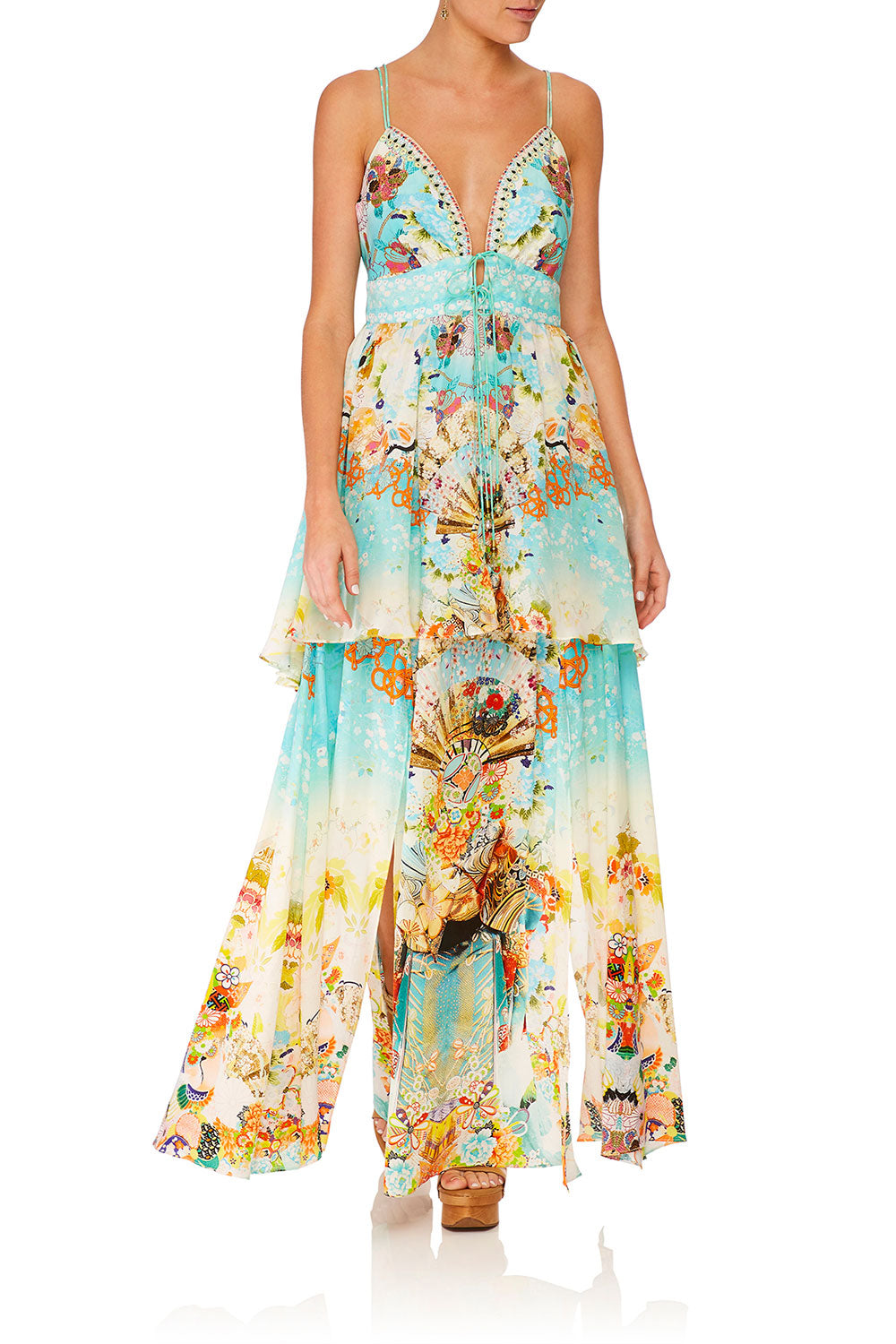 CAMILLA TIE FRONT MINI DRESS RETRO'S RAINBOW