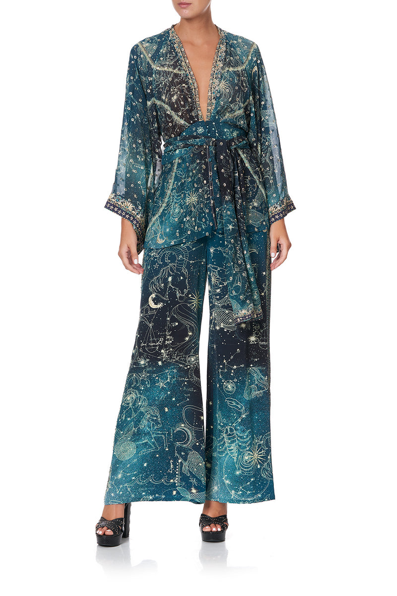 TIE FRONT WIDE SLEEVE BLOUSE WITH SHIRRED BACK INTO THE MYSTIQUE main image 0