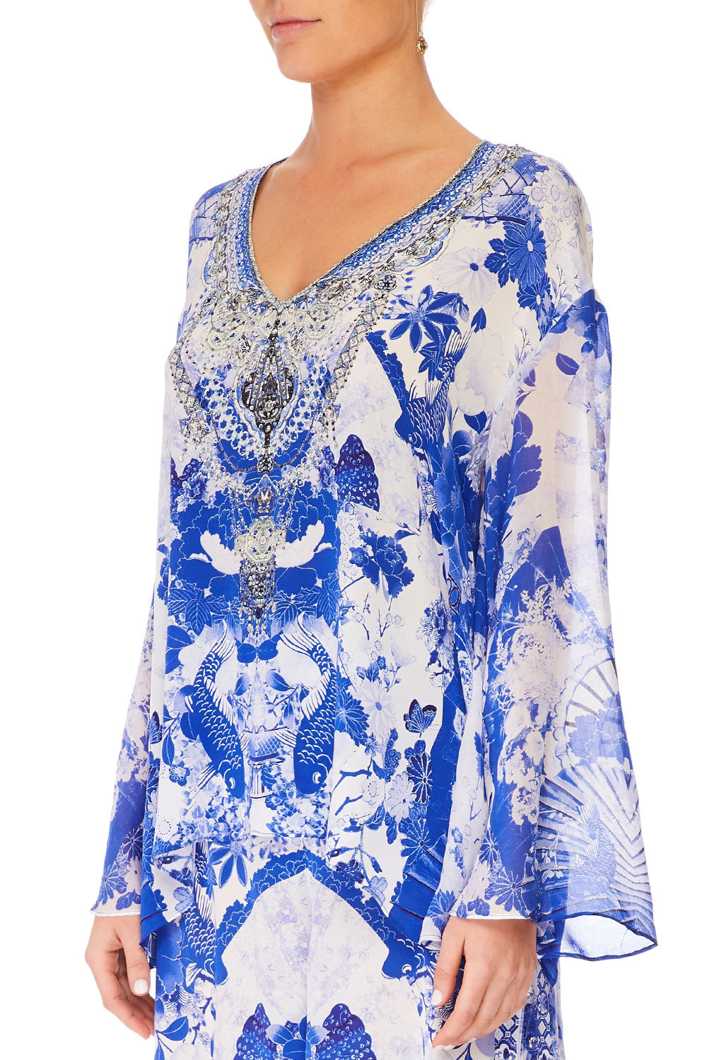 CAMILLA V-NECK A-LINE BLOUSE THE FAN SEA