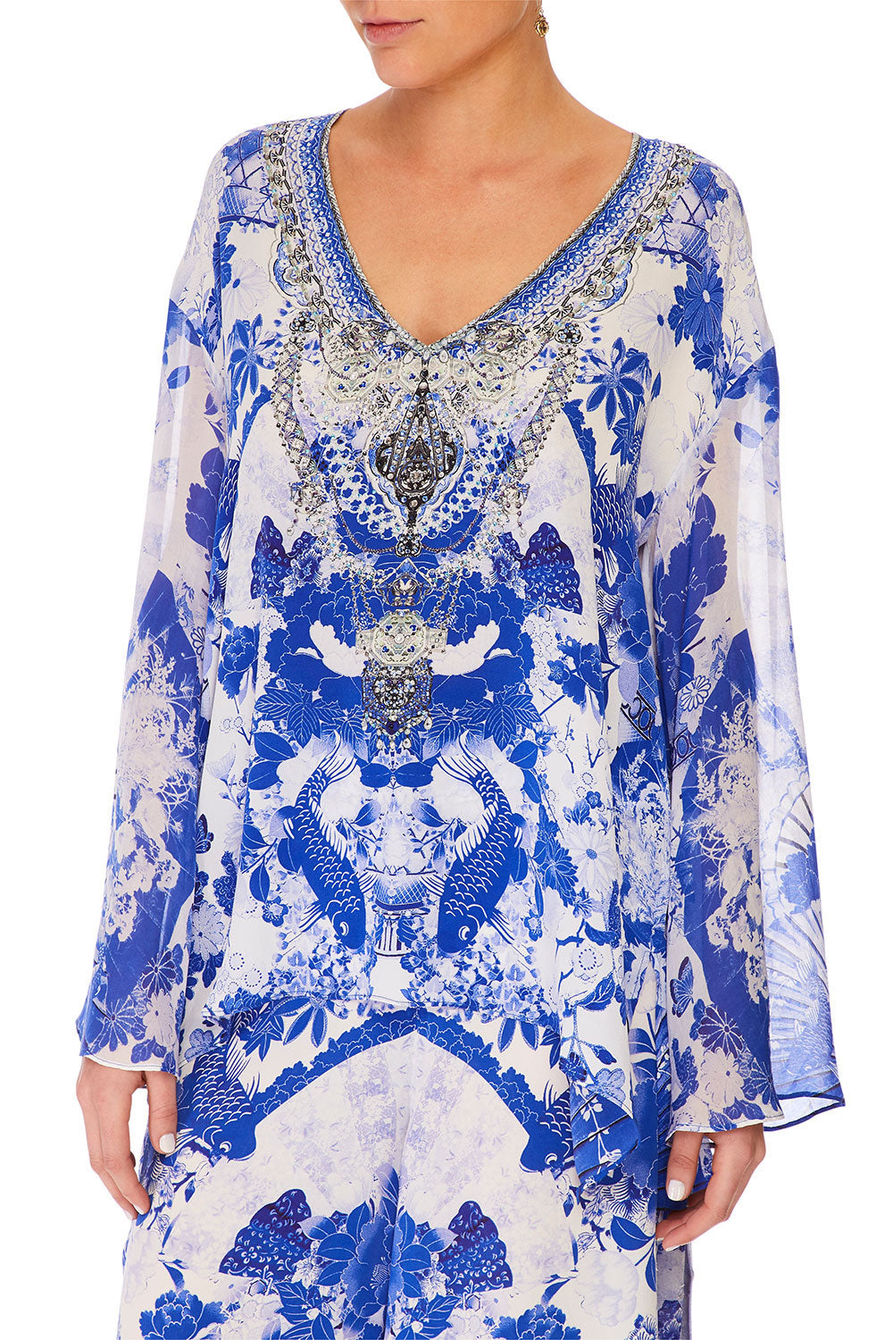 CAMILLA V-NECK A-LINE BLOUSE THE FAN SEA