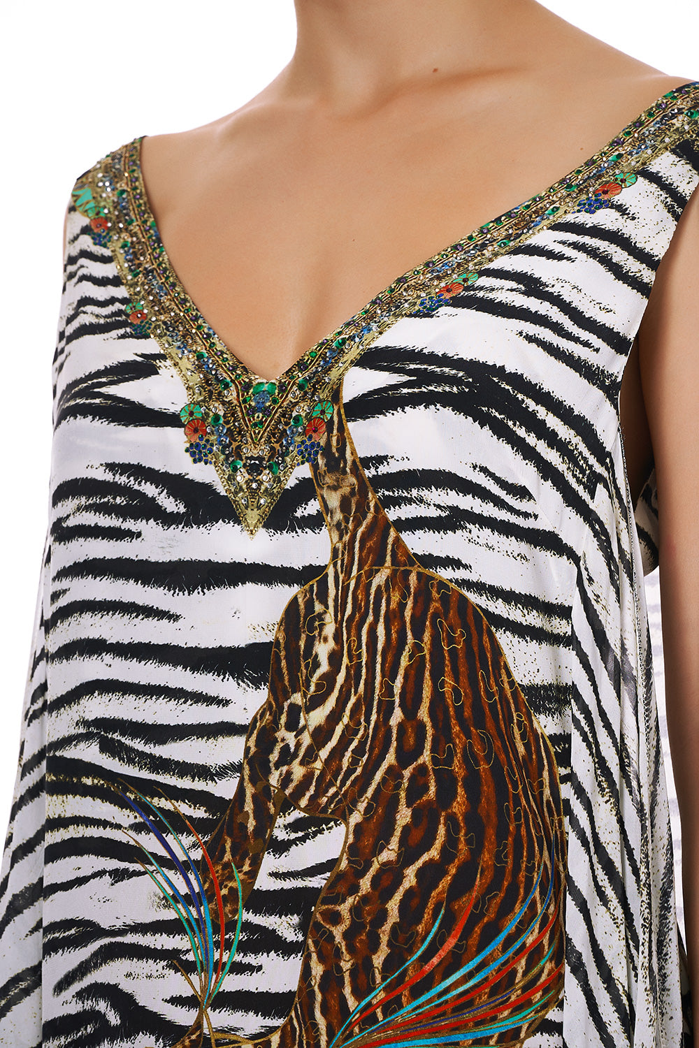 V-NECK DRESS WITH BACK OVERLAYER COSMIC CONFLICT