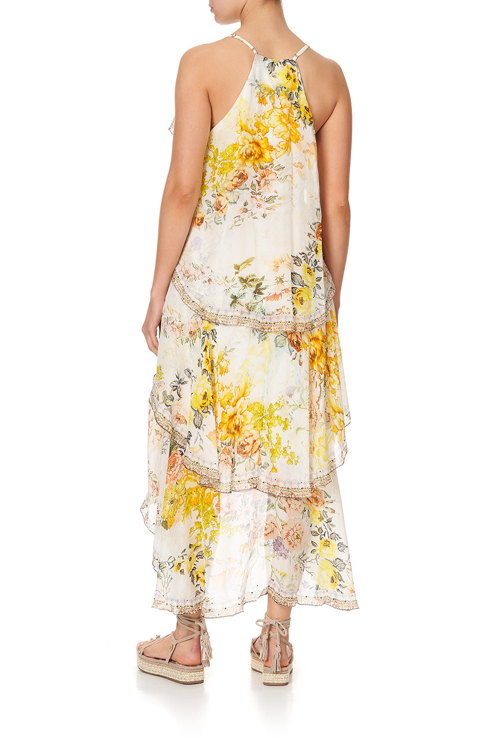 V-NECK FITTED DRESS WITH RUFFLES IN THE HILLS OF TUSCANY