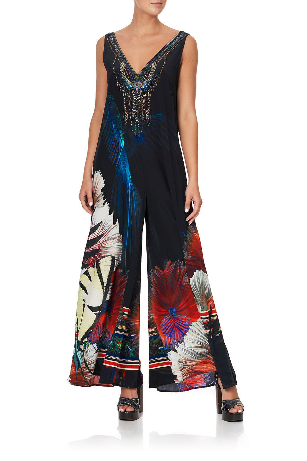 V NECK FLARED JUMPSUIT NIGHT FLIGHT