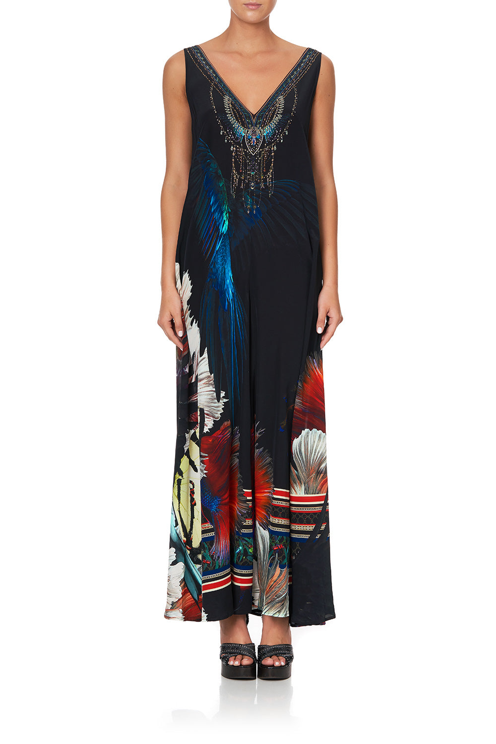 V NECK FLARED JUMPSUIT NIGHT FLIGHT