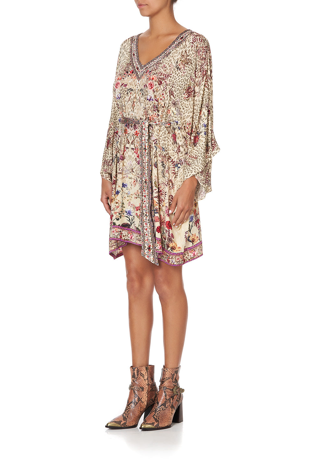 V NECK JERSEY SHORT KAFTAN WITH TIE DRIFTING DREAMER