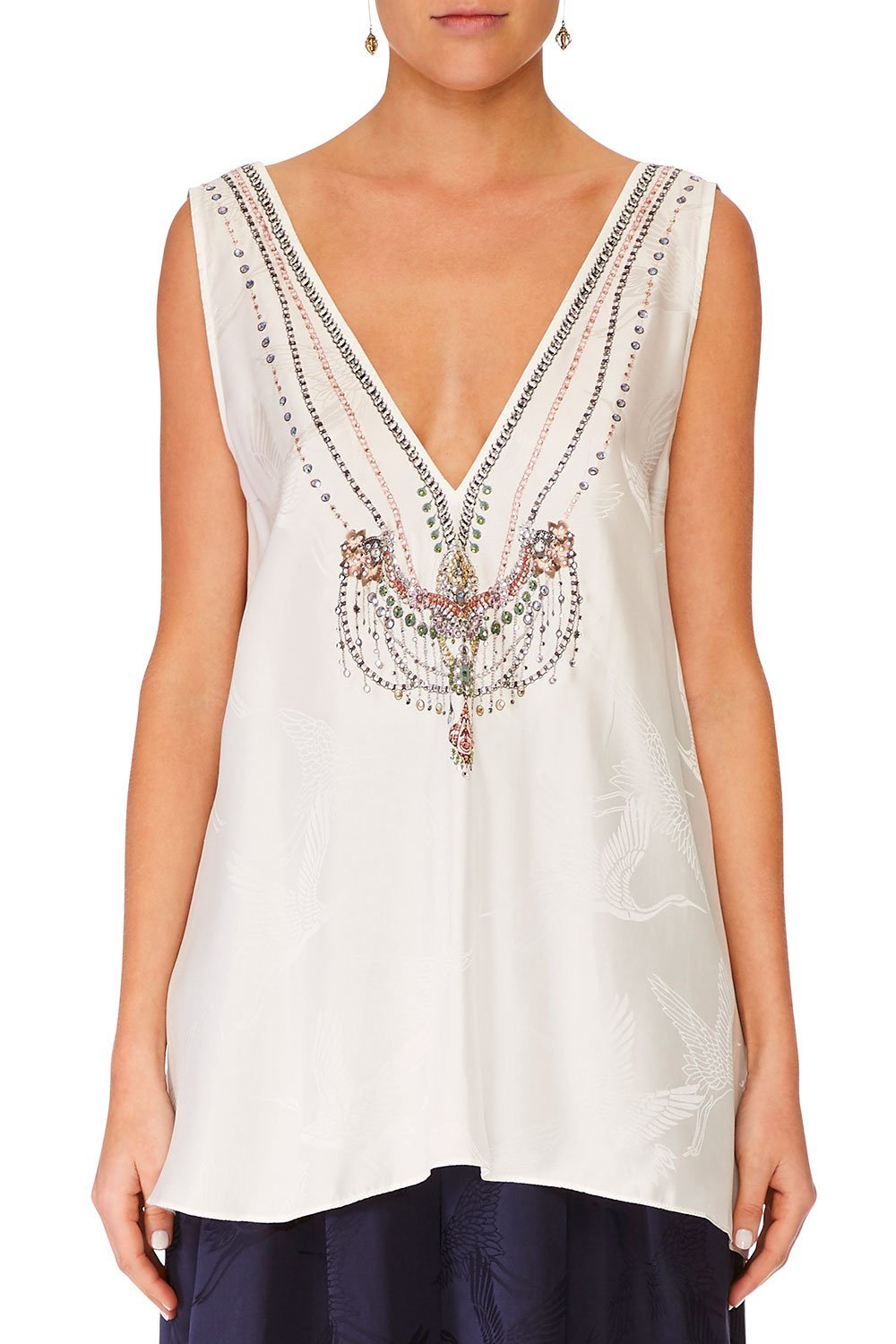 V-NECK TOP WITH SPLIT BACK SOLID WHITE