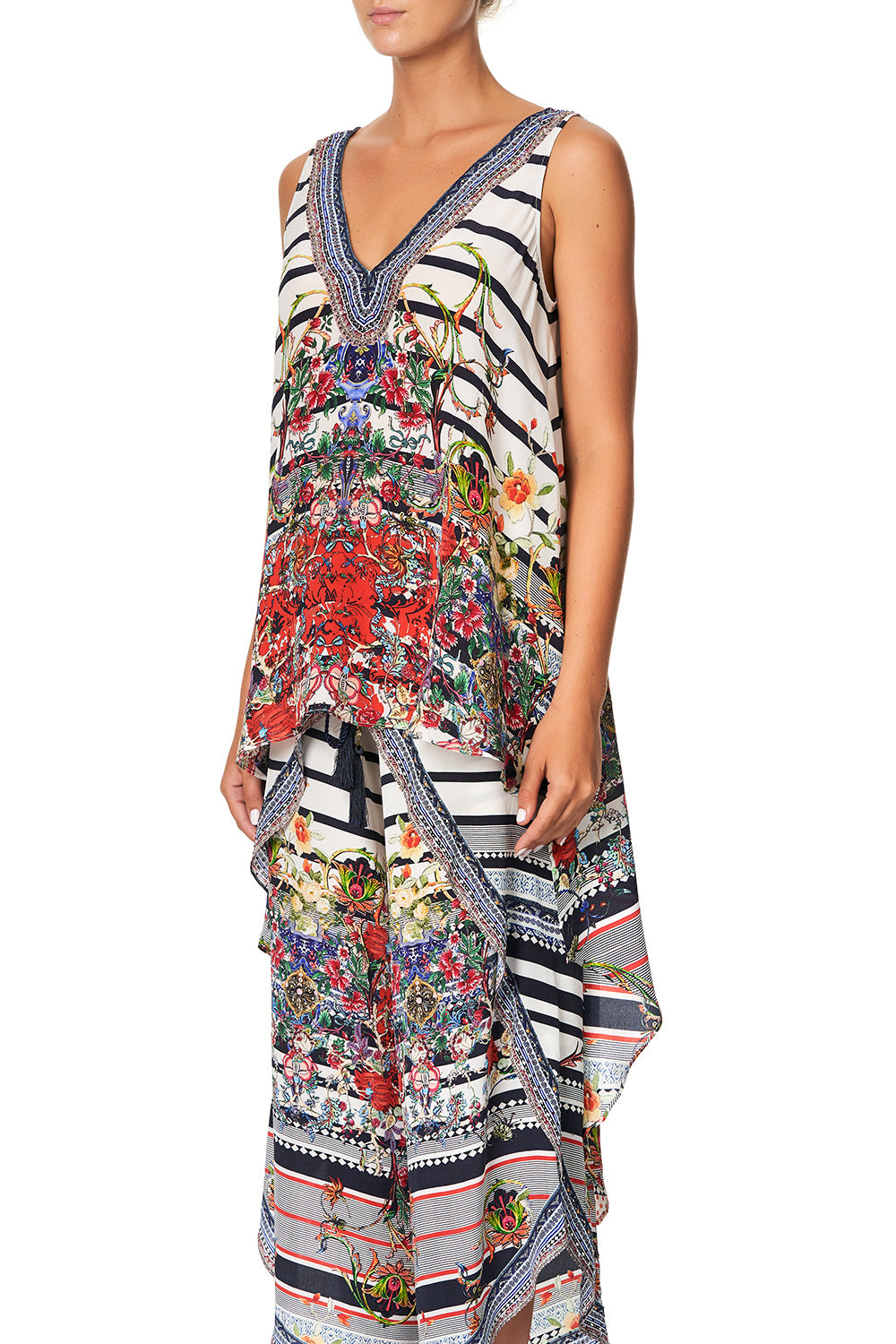 CAMILLA V NECK TOP WITH SPLIT BACK JOIE DE VIVRE