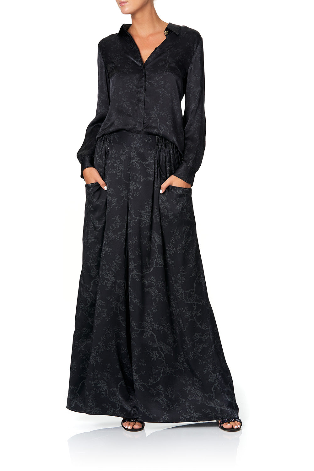 WIDE LEG PANT WITH GATHERED POCKETS NOIR BOUDOIR