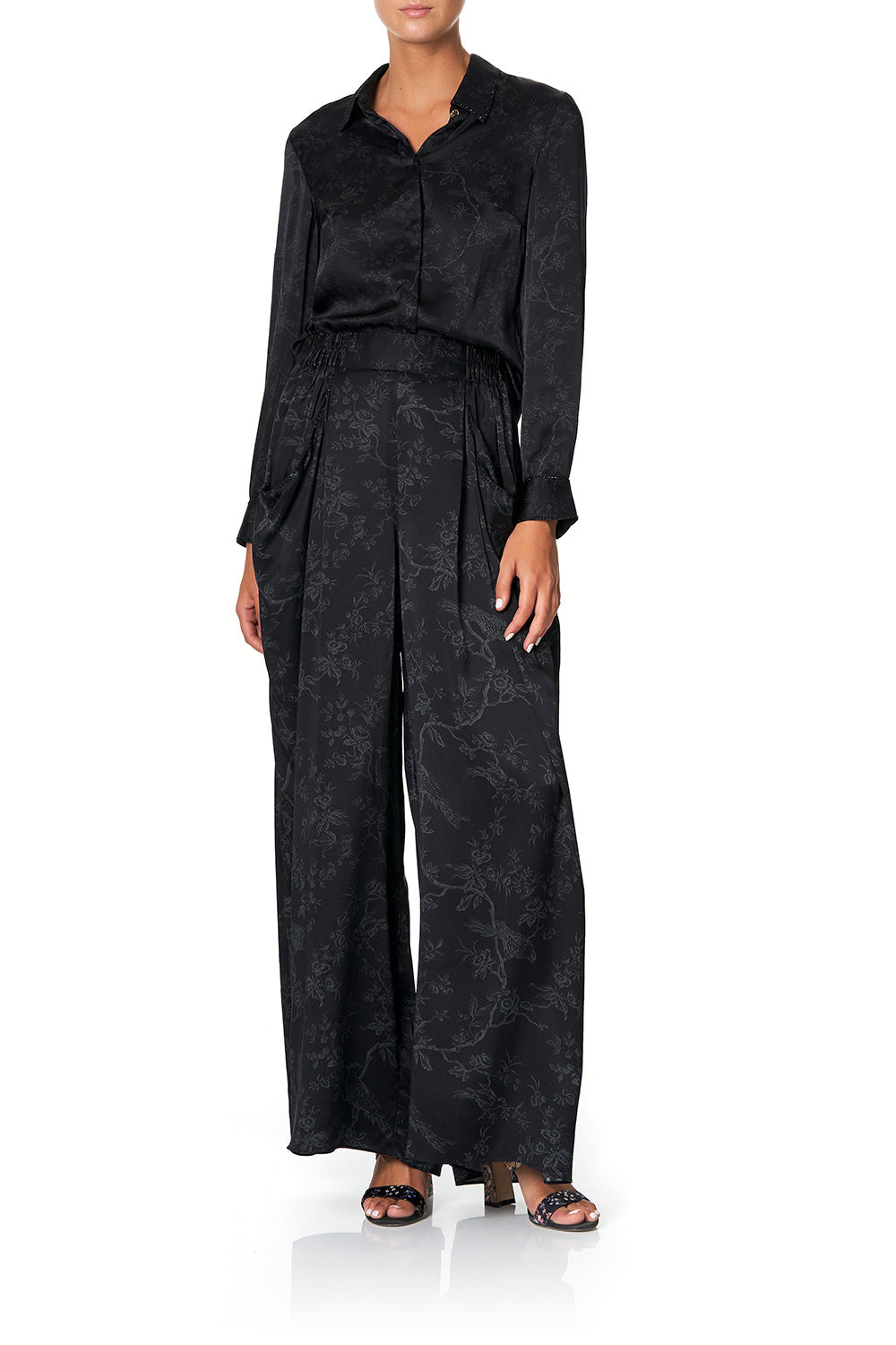 WIDE LEG PANT WITH GATHERED POCKETS NOIR BOUDOIR