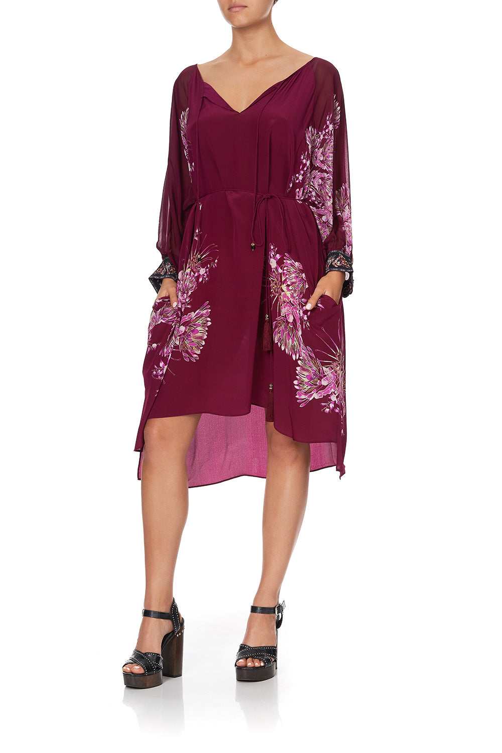 RAGLAN SLEEVE TIE FRONT DRESS DESERT SUNRISE