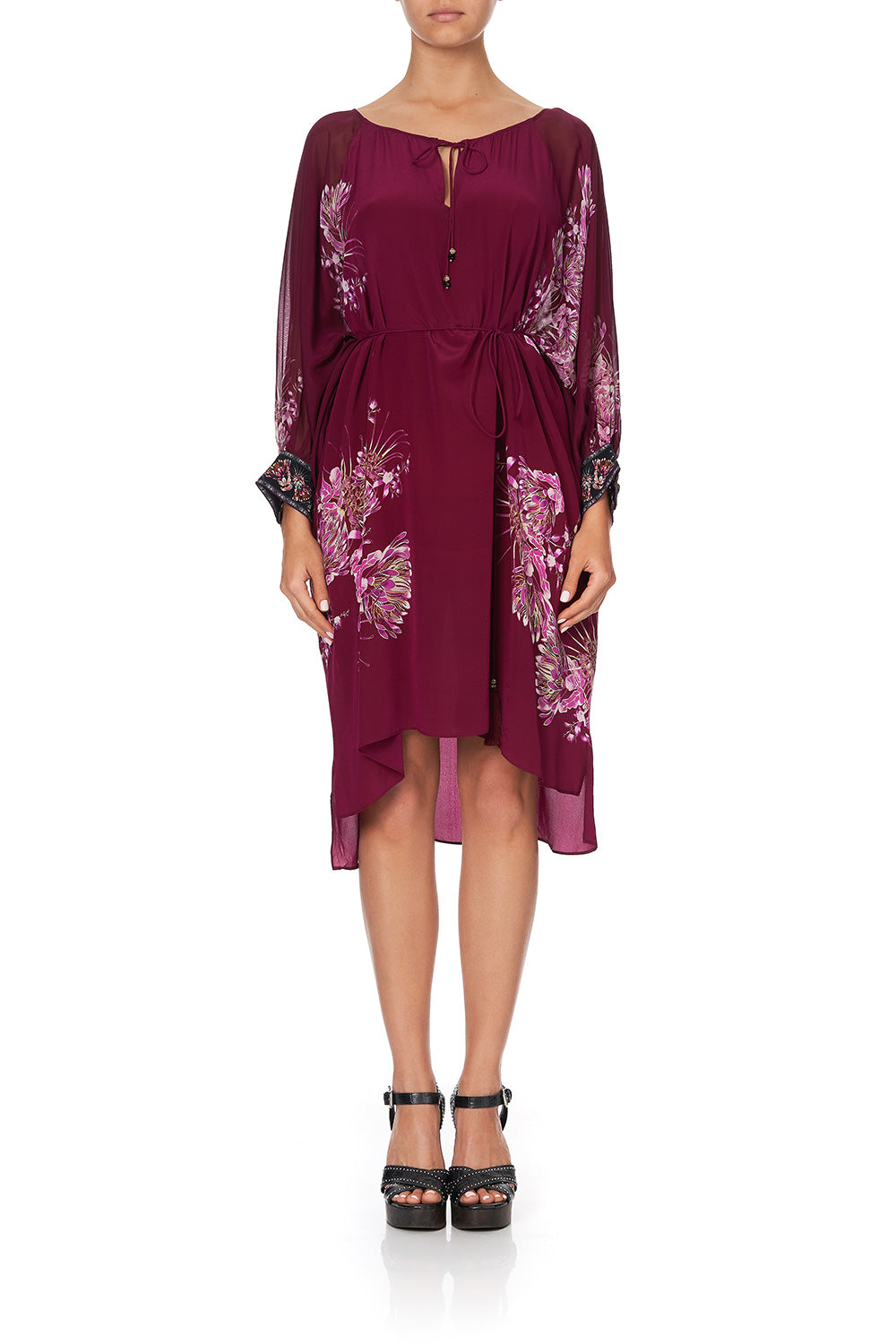 RAGLAN SLEEVE TIE FRONT DRESS DESERT SUNRISE