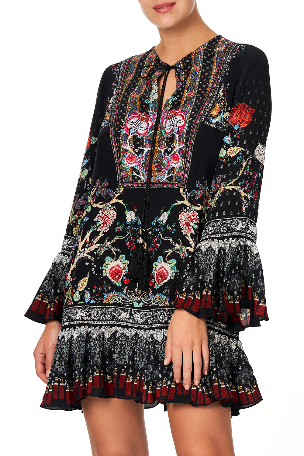 FRILL HEM LONG SLEEVE DRESS HAUTE PROVINCIAL