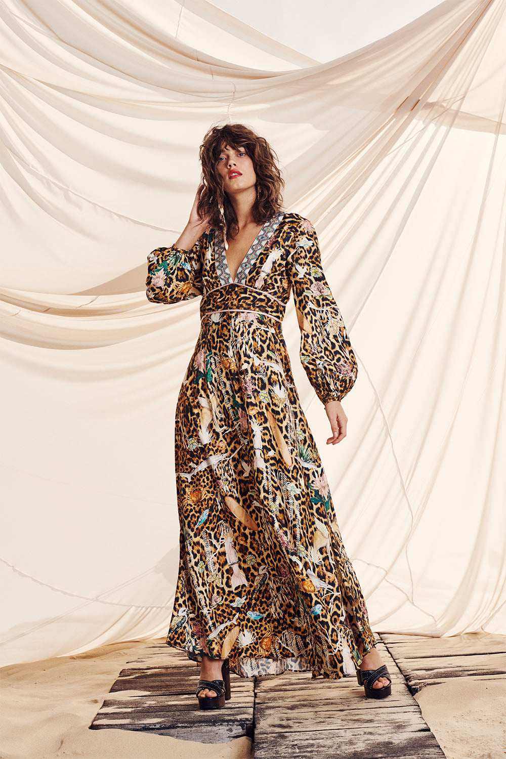 PRINTED LANTERN SLEEVE DRESS FAUNA ELECTRO