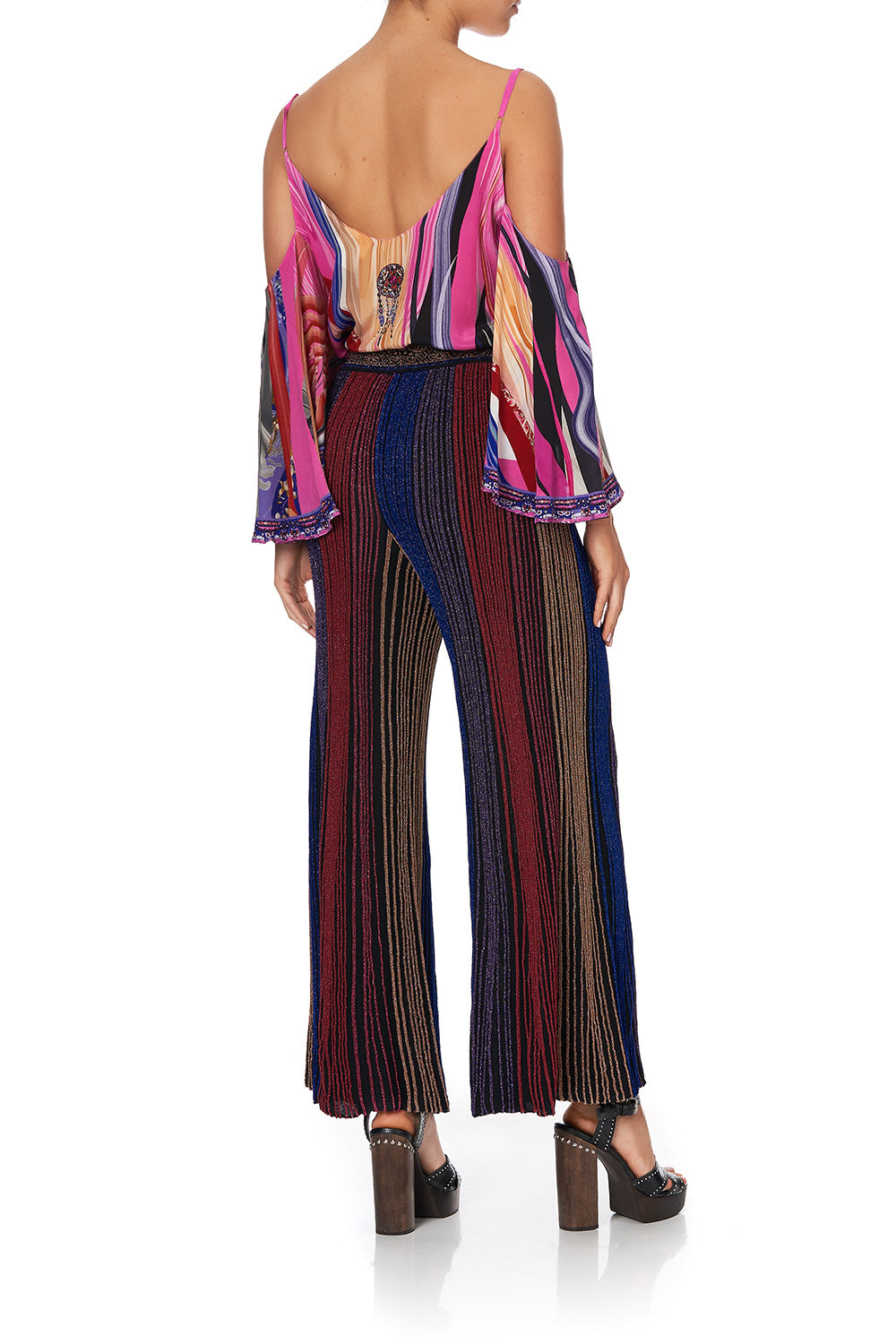 FLARED METALLIC KNIT PANTS FOLK RIVER