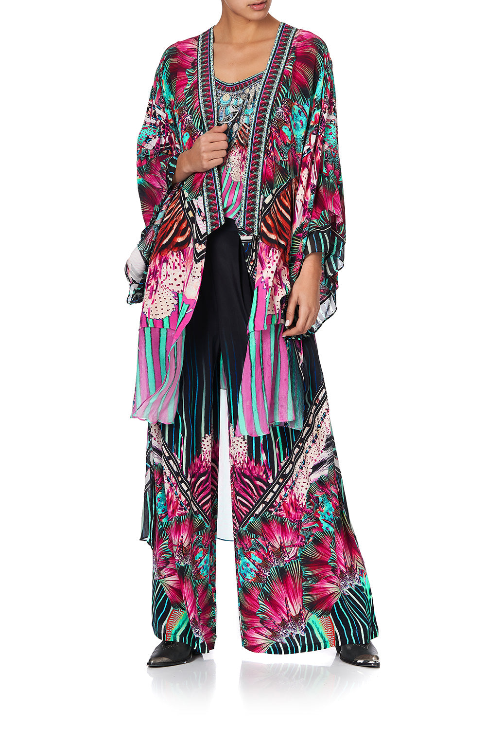 KIMONO WITH LONG UNDERLAYER RAINBOW EYES