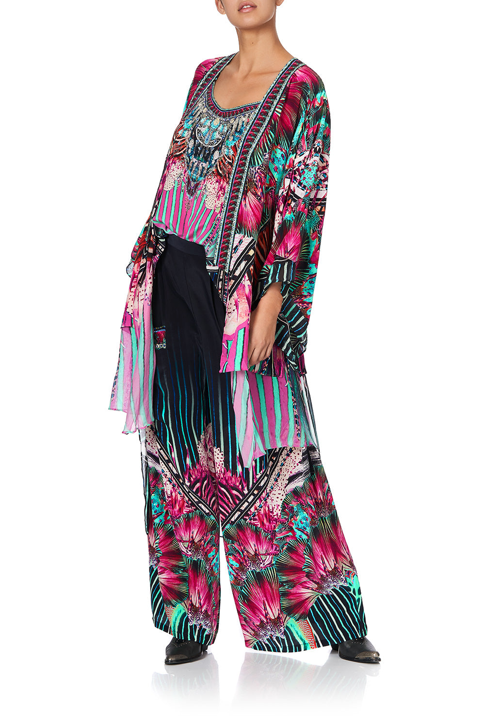 KIMONO WITH LONG UNDERLAYER RAINBOW EYES