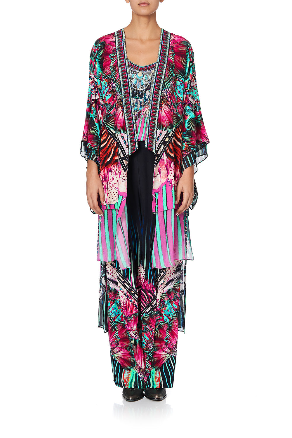 KIMONO WITH LONG UNDERLAYER RAINBOW EYES