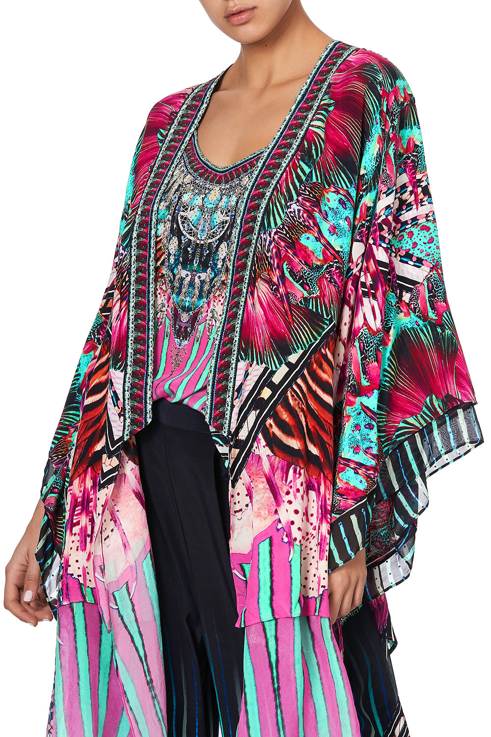 KIMONO WITH LONG UNDERLAYER RAINBOW EYES