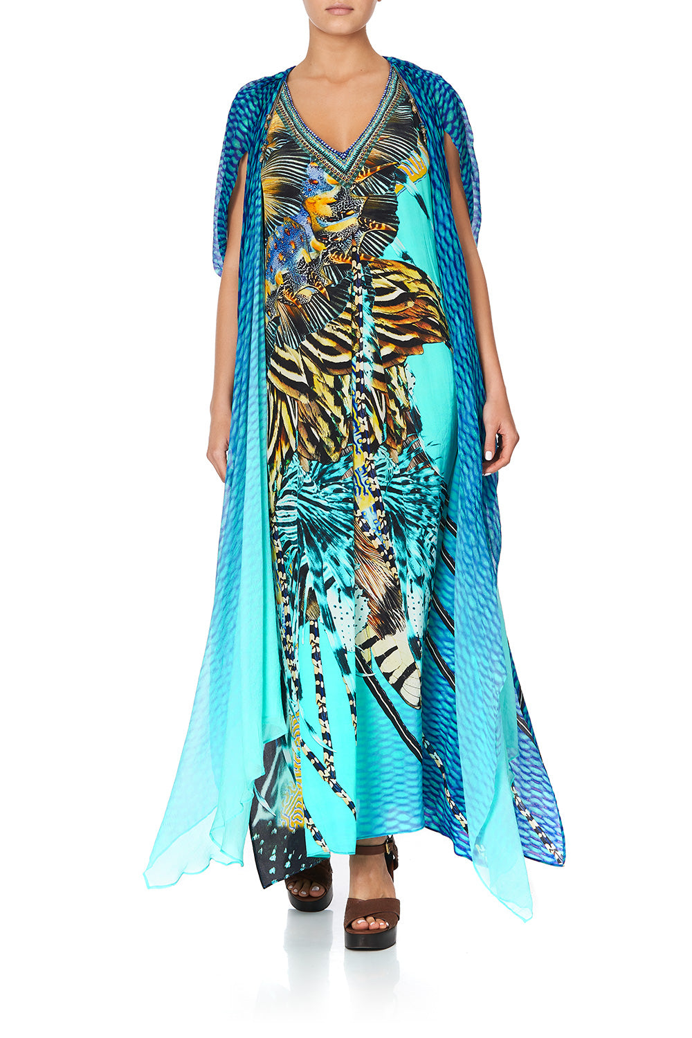 LONG KAFTAN WITH OVERLAY DETAIL MARINE QUEEN