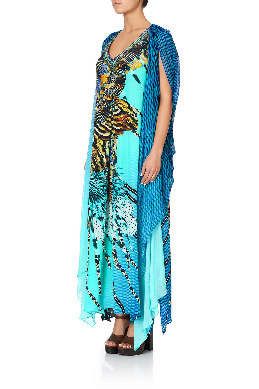 LONG KAFTAN WITH OVERLAY DETAIL MARINE QUEEN