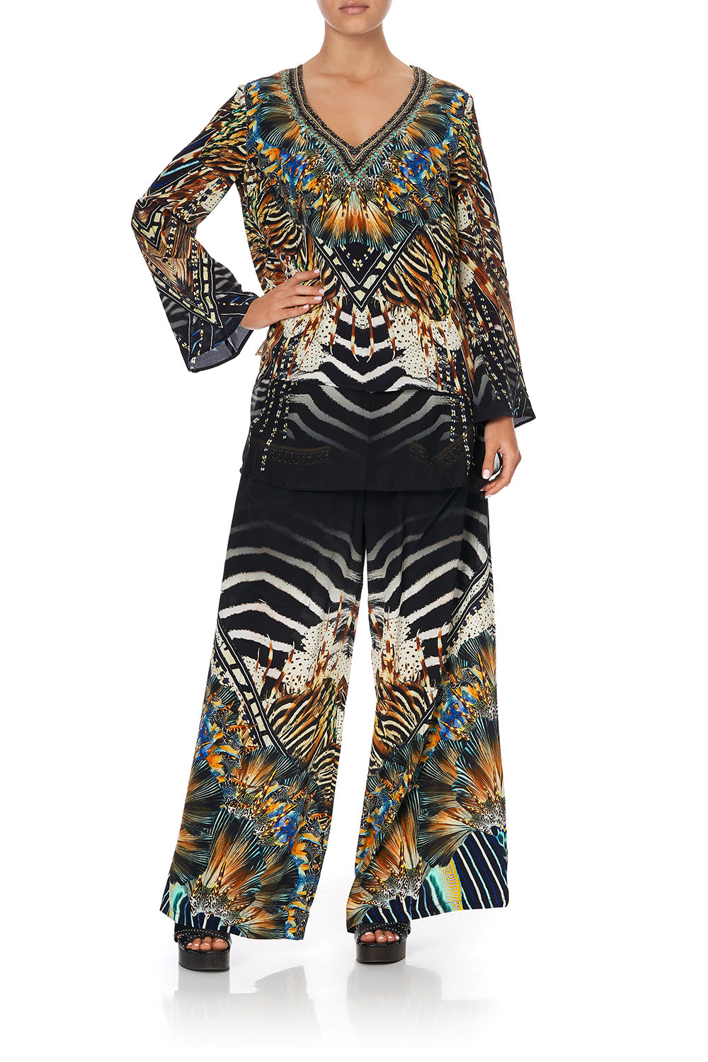 BLOUSE WITH SIDE SPLIT UNDERLAY LOST PARADISE