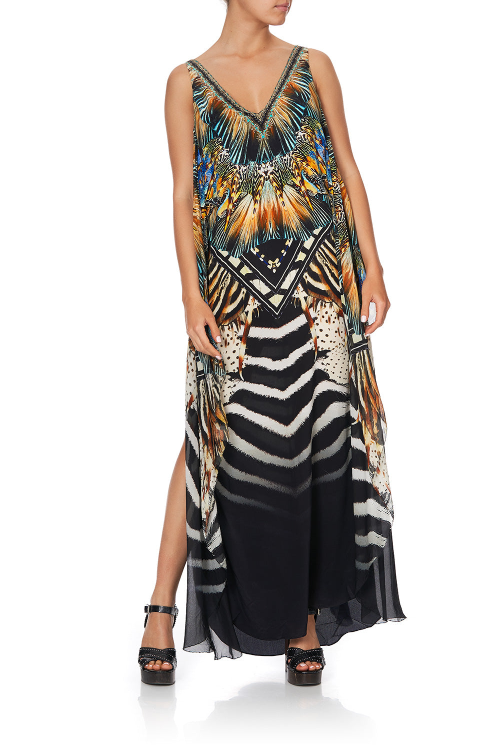 V-NECK DRESS WITH BACK OVERLAYER LOST PARADISE