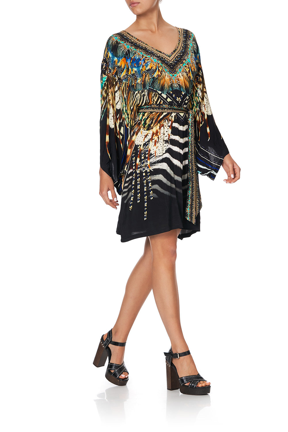 V NECK JERSEY SHORT KAFTAN WITH TIE LOST PARADISE