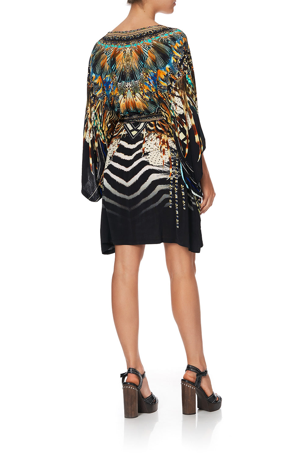 V NECK JERSEY SHORT KAFTAN WITH TIE LOST PARADISE