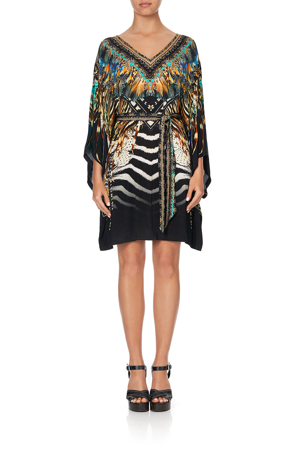 V NECK JERSEY SHORT KAFTAN WITH TIE LOST PARADISE
