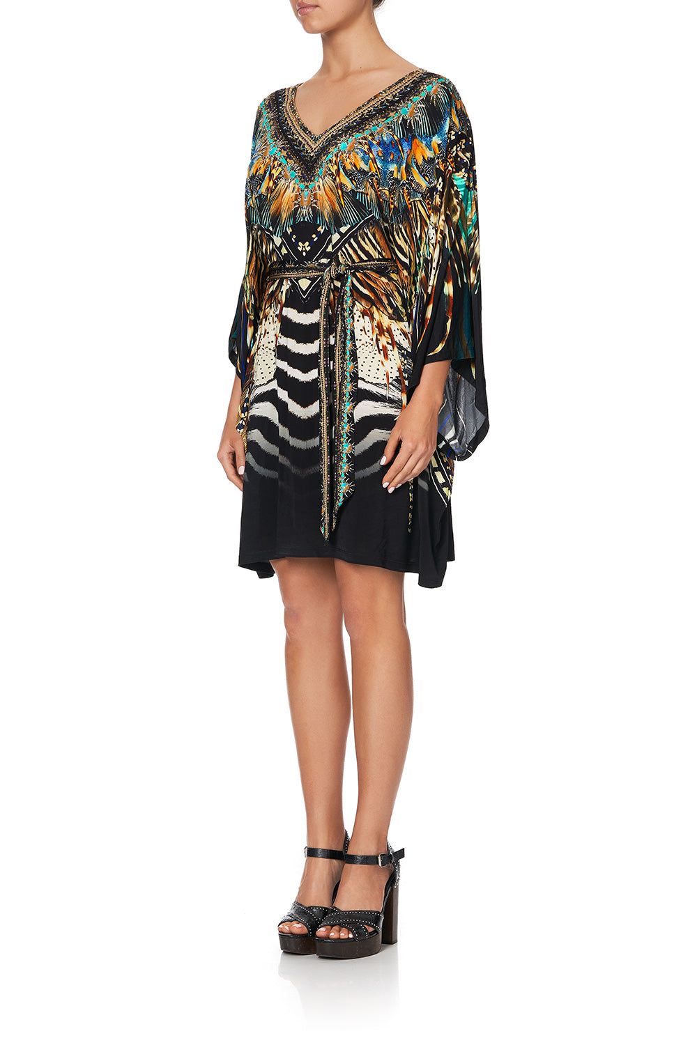 V NECK JERSEY SHORT KAFTAN WITH TIE LOST PARADISE