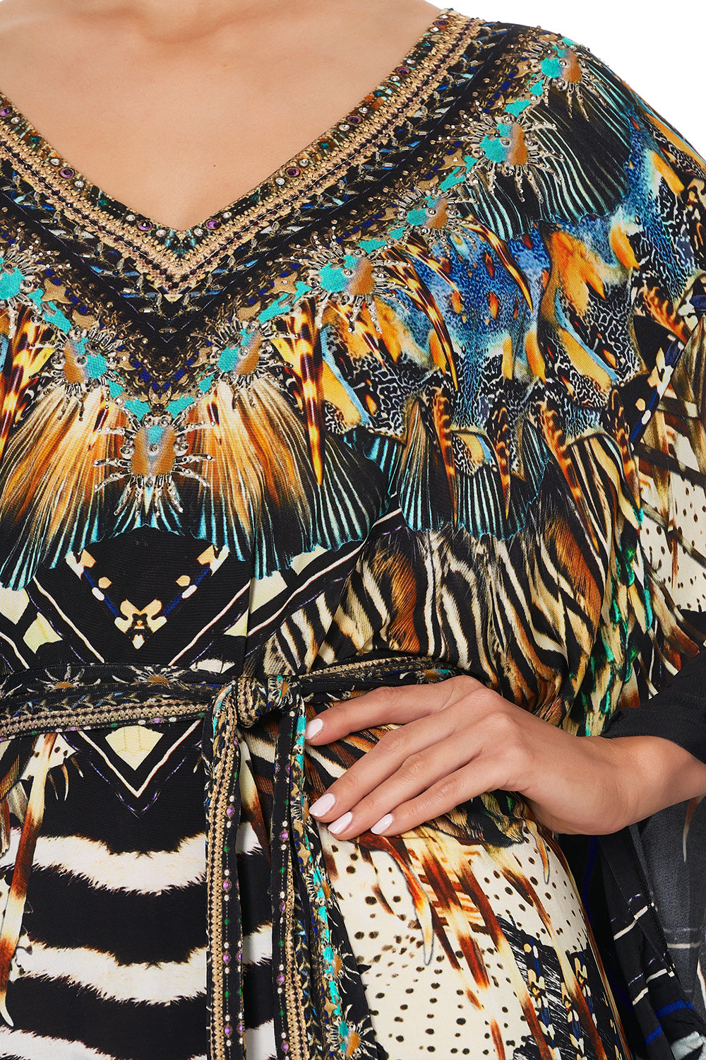 V NECK JERSEY SHORT KAFTAN WITH TIE LOST PARADISE