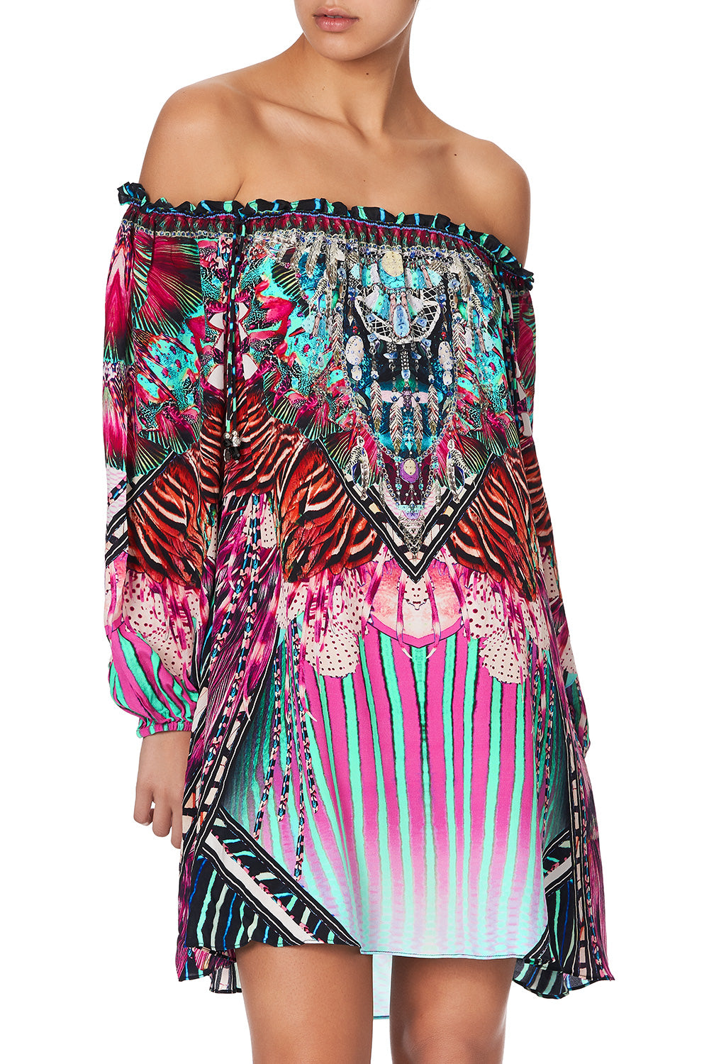 OFF SHOULDER MINI DRESS RAINBOW EYES