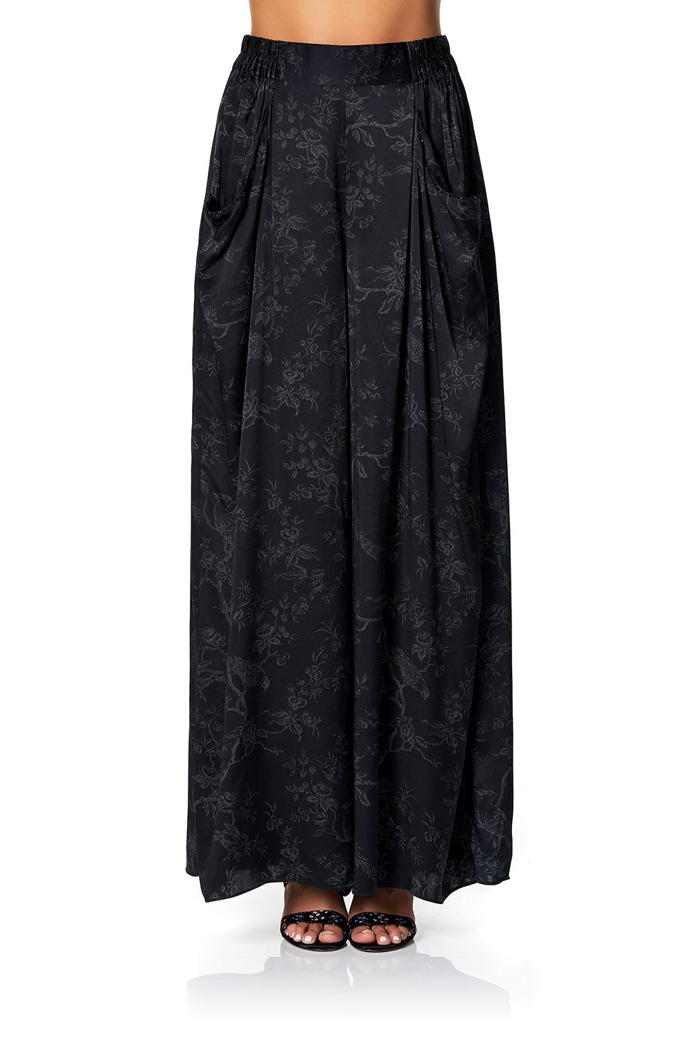 WIDE LEG PANT WITH GATHERED POCKETS NOIR BOUDOIR