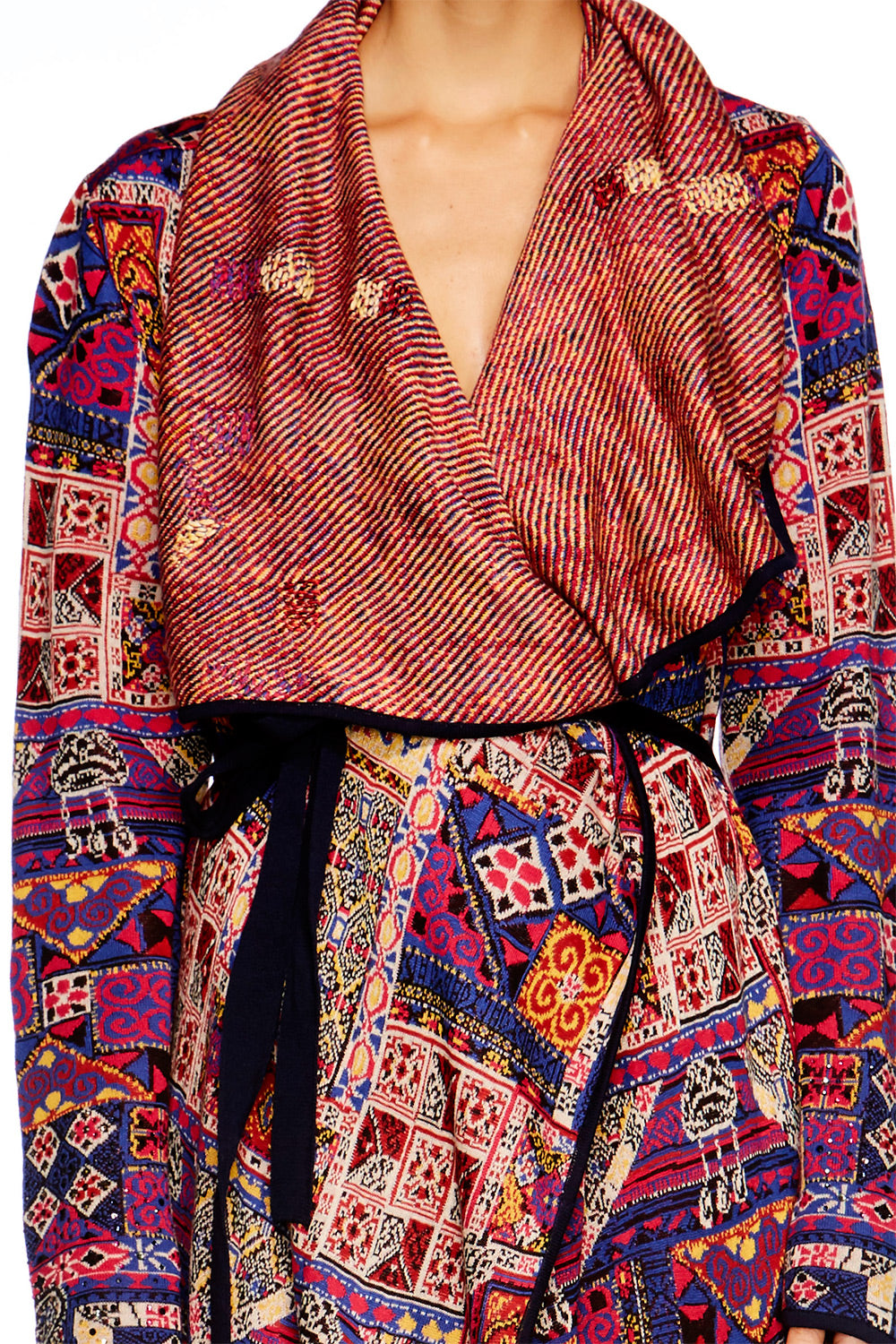 PATCH ME UP LONG JACQUARD CARDIGAN W TIE