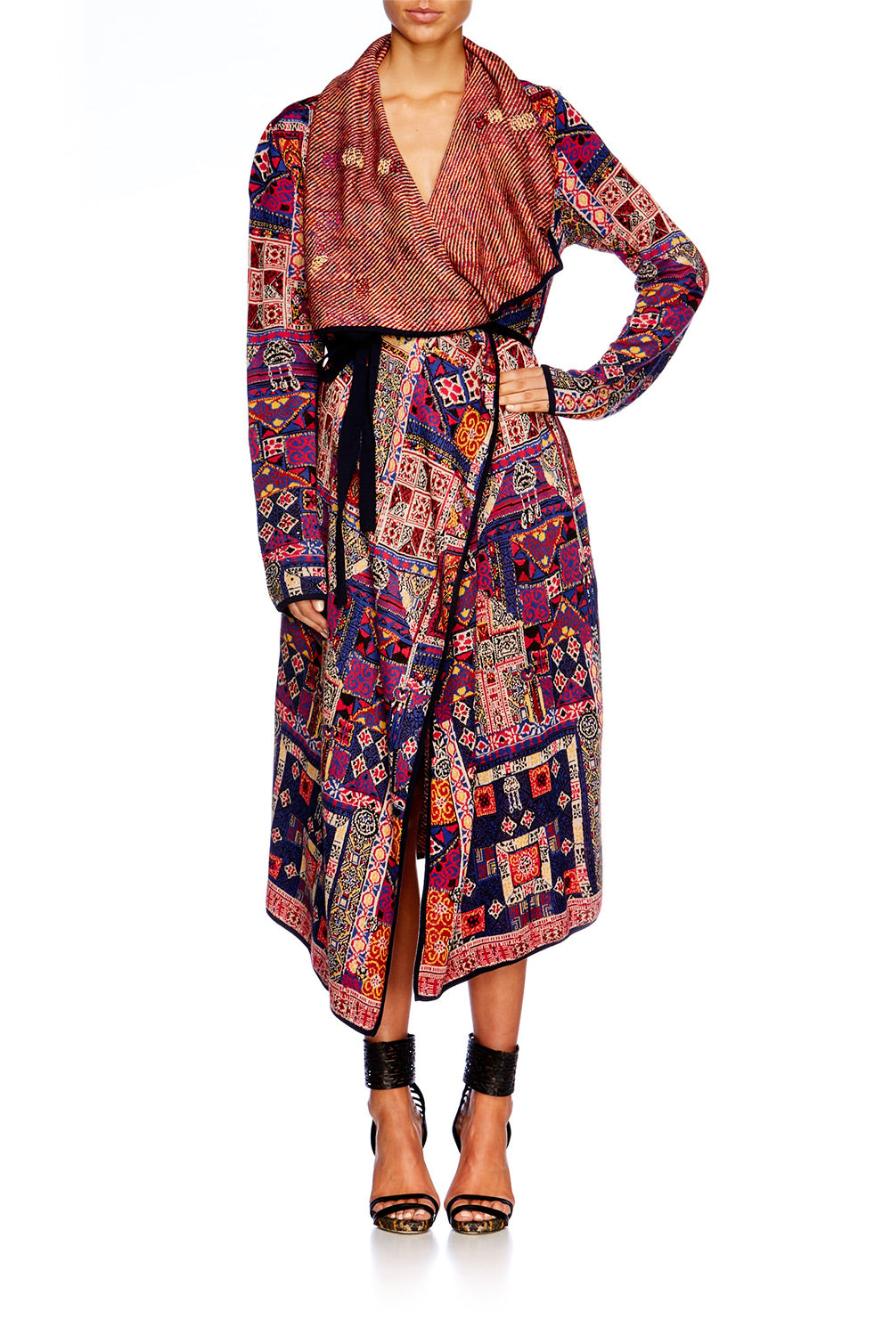 PATCH ME UP LONG JACQUARD CARDIGAN W TIE