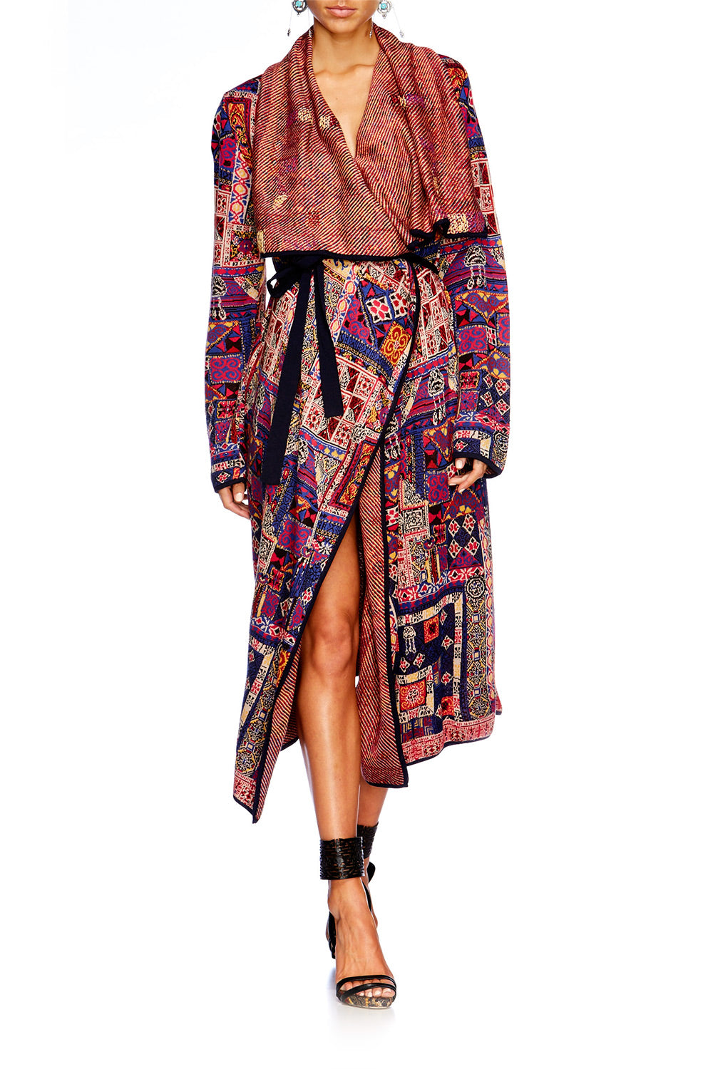 PATCH ME UP LONG JACQUARD CARDIGAN W TIE