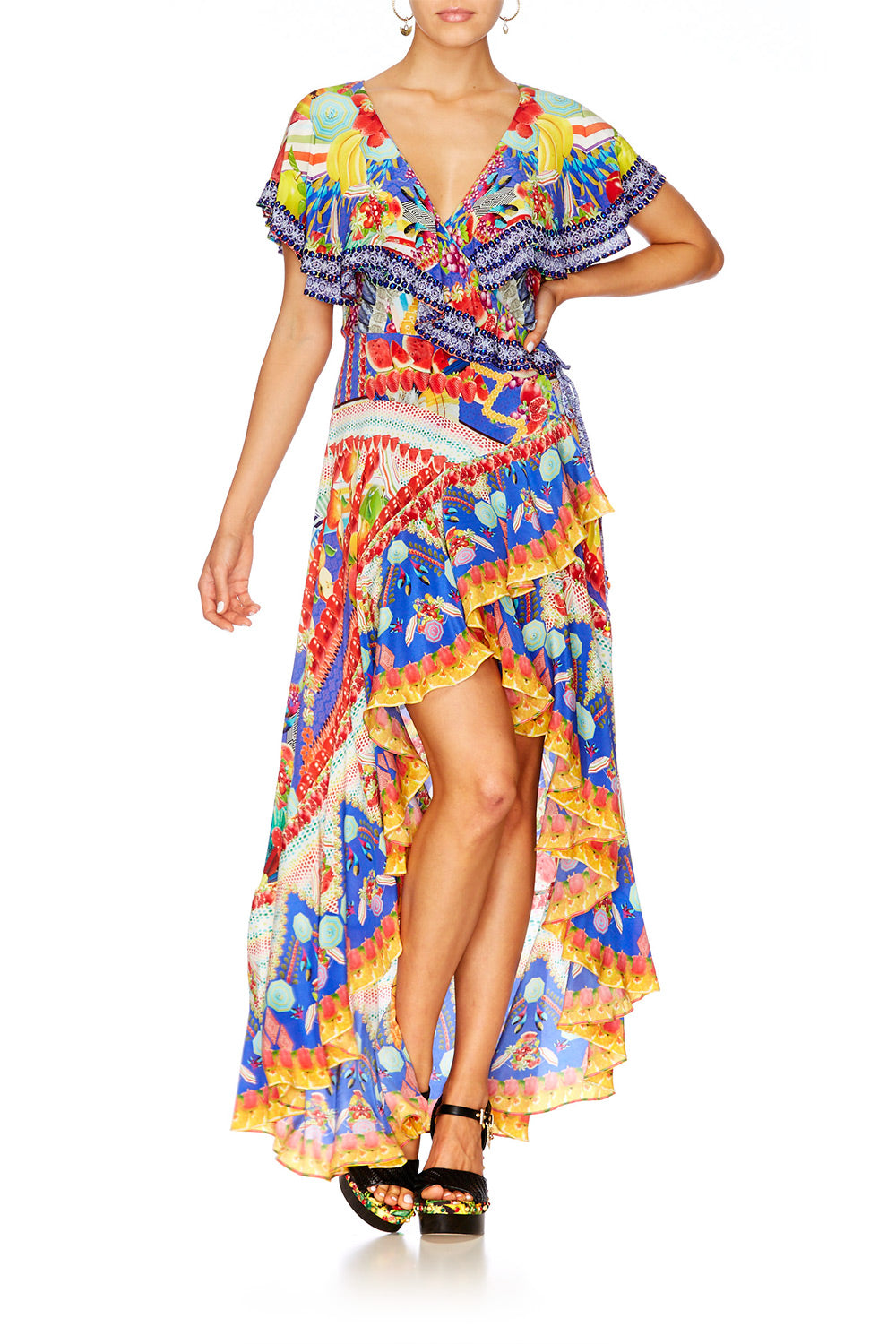 RIO RIOT FRILL SLEEVE LONG DRESS