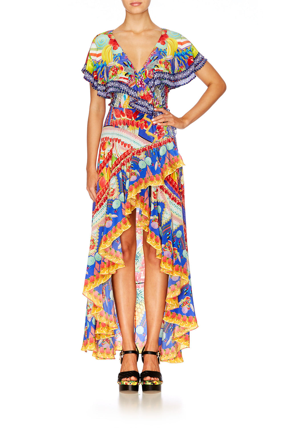 RIO RIOT FRILL SLEEVE LONG DRESS