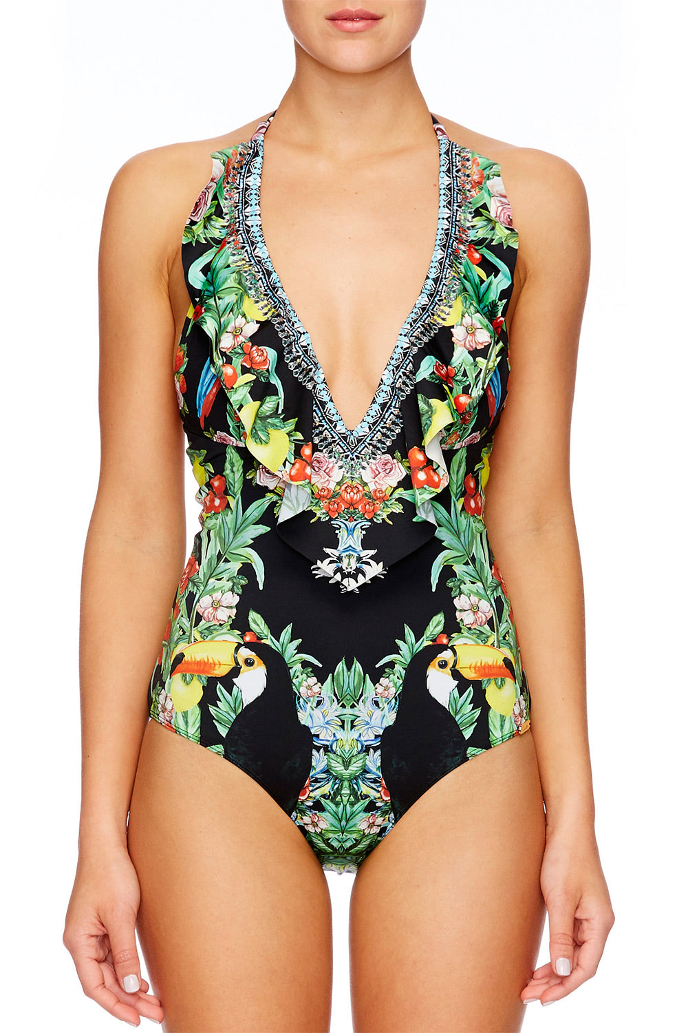 TOUCAN PLAY V-NECK RUFFLE ONE PIECE