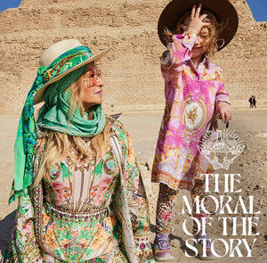 Australian luxury fashion designer CAMILLA Franks with her daughter wearing CAMILLA silk printed set in Egypt 