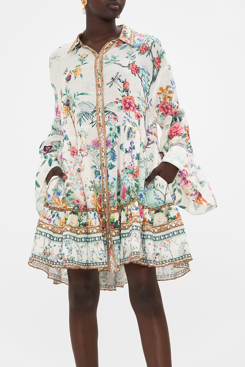 CAMILLA tiered dress in Plumes and Parterres print